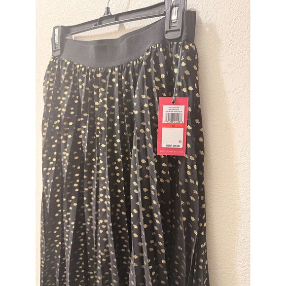 Vince Camuto, Black & Gold Metallic Pleated Midi Skirt, Size XS (NWT) - Picture 3 of 5